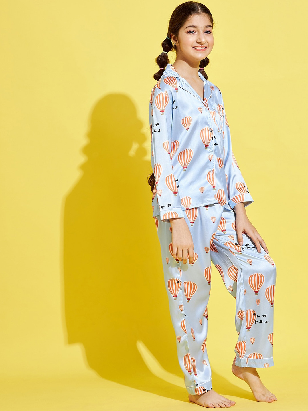 Cherry & Jerry Girls Turquoise Blue & White Printed Night suit