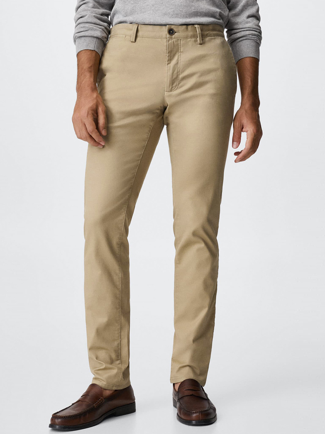 MANGO MAN Men Beige Sustainable Slim Fit Chino Trousers