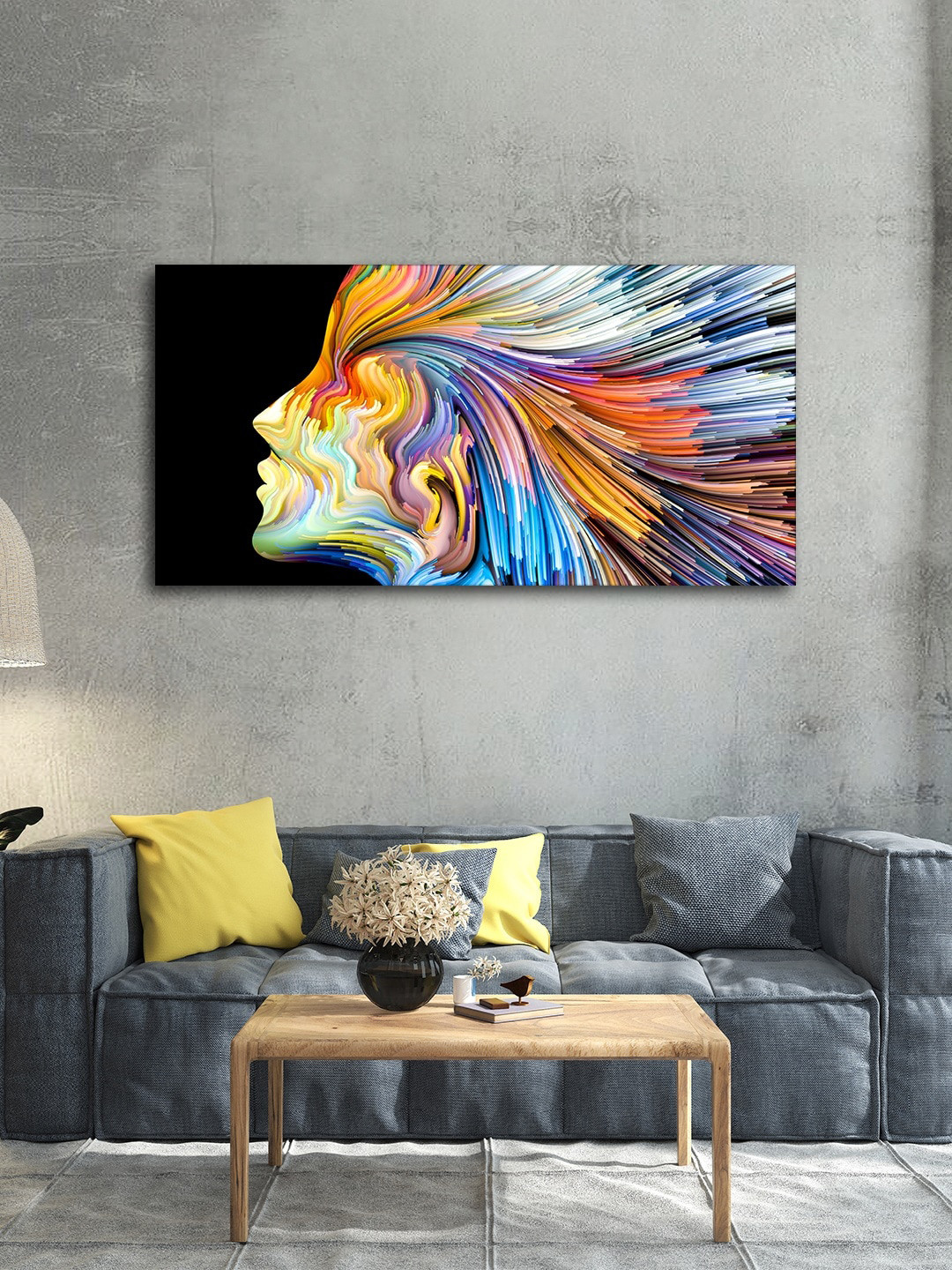 VibeCrafts Blue & Yellow Graphic Abstract Wall Painting With Frame