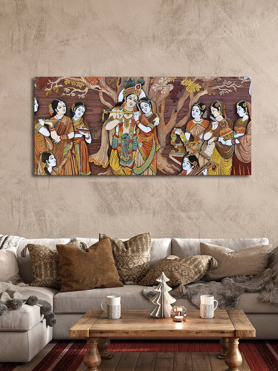 VibeCrafts Lord Krishna Canvas Living Room Rectangle Paintings Wall Art -1.35 x 24.02In