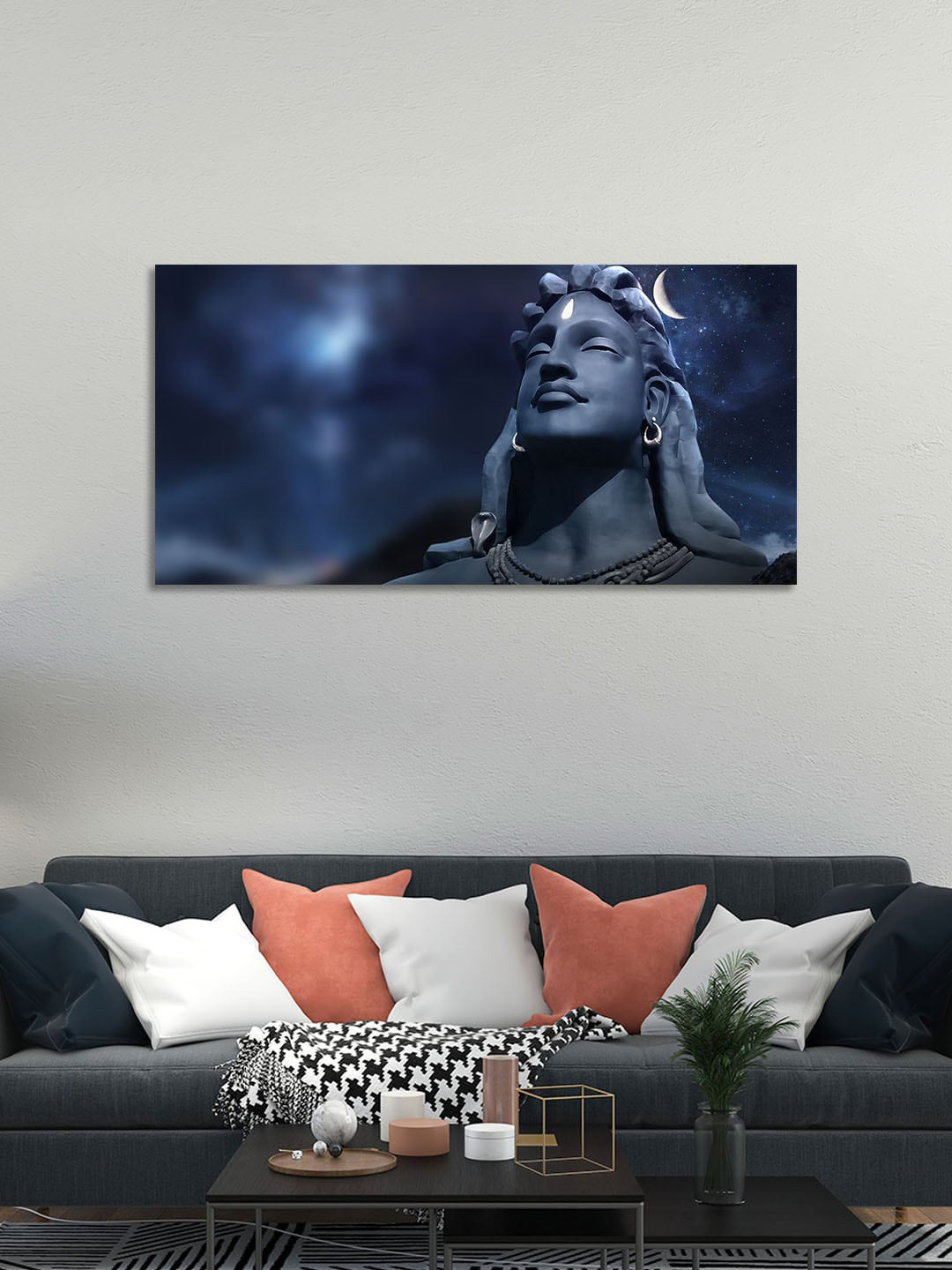 VibeCrafts Blue Lord Shiva With Moon On The Head Wall Painting Wall Art