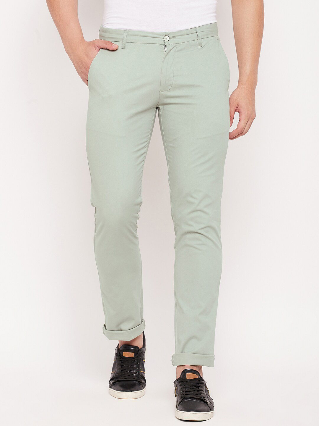 Duke Men Green Slim Fit Cotton Trousers