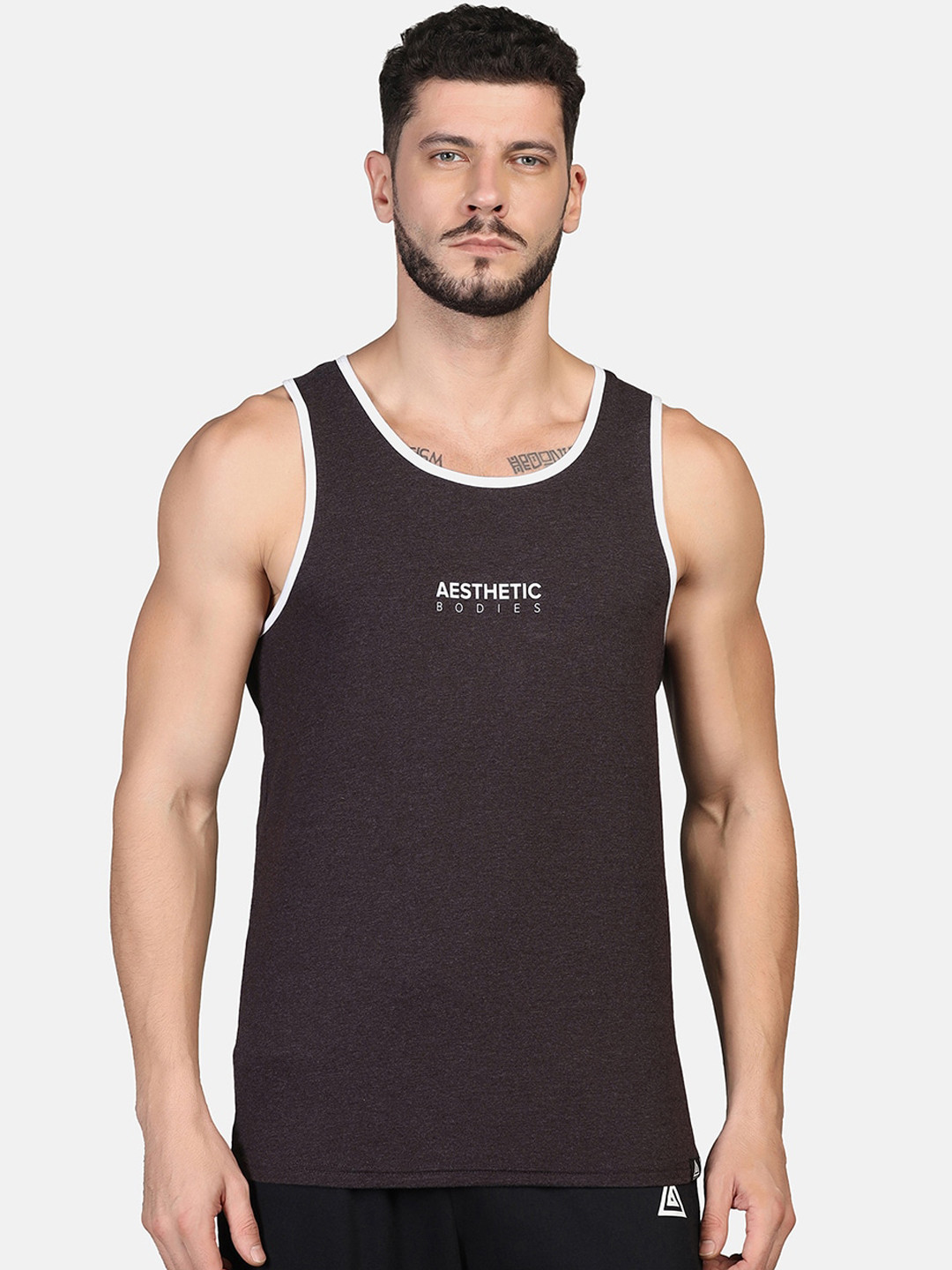 Aesthetic Bodies Men Charcoal Grey Cotton Gym Vest
