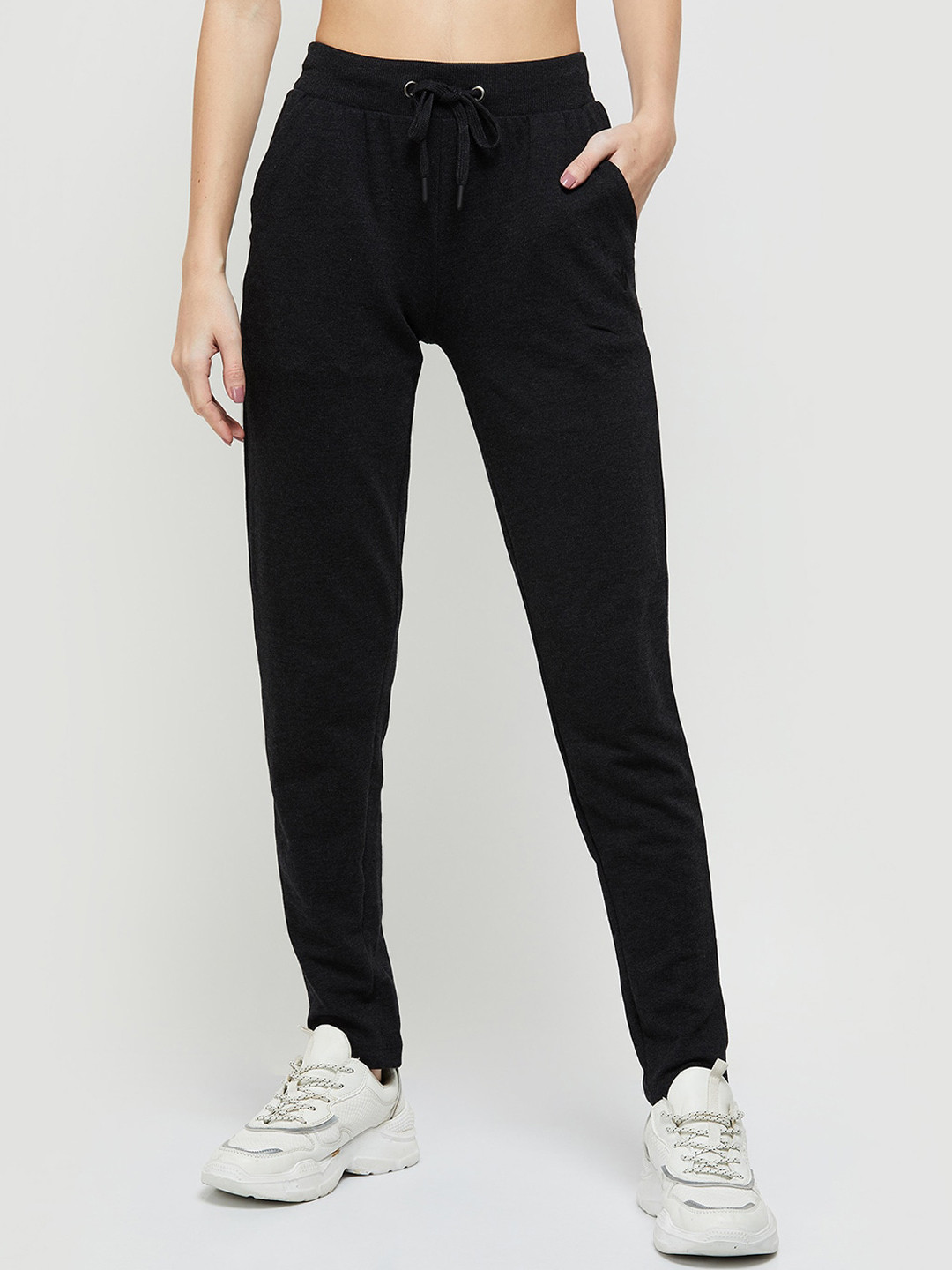 max Women Charcoal Grey Solid Track Pant
