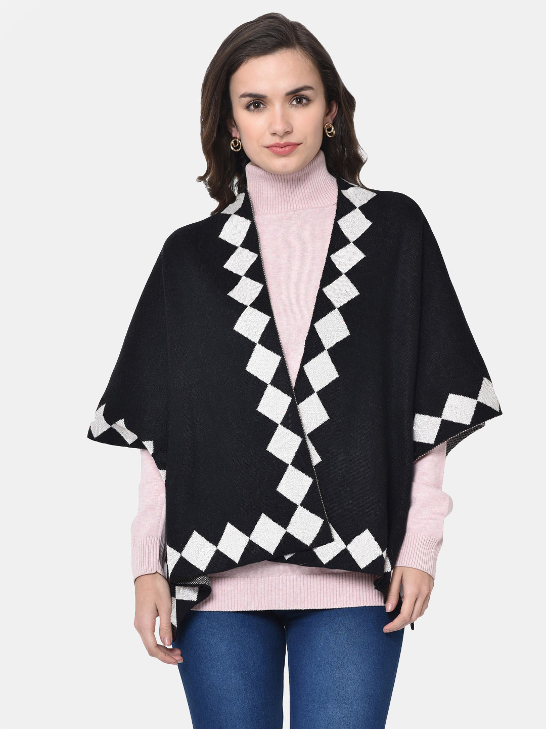Bharatasya Women Black Woven Design Knitted Shawl