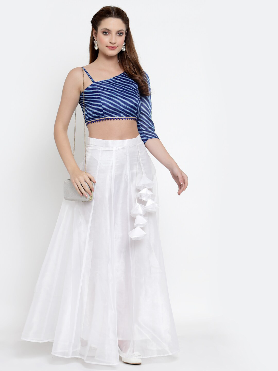 NEUDIS White & Blue Printed Ready to Wear Lehenga Set