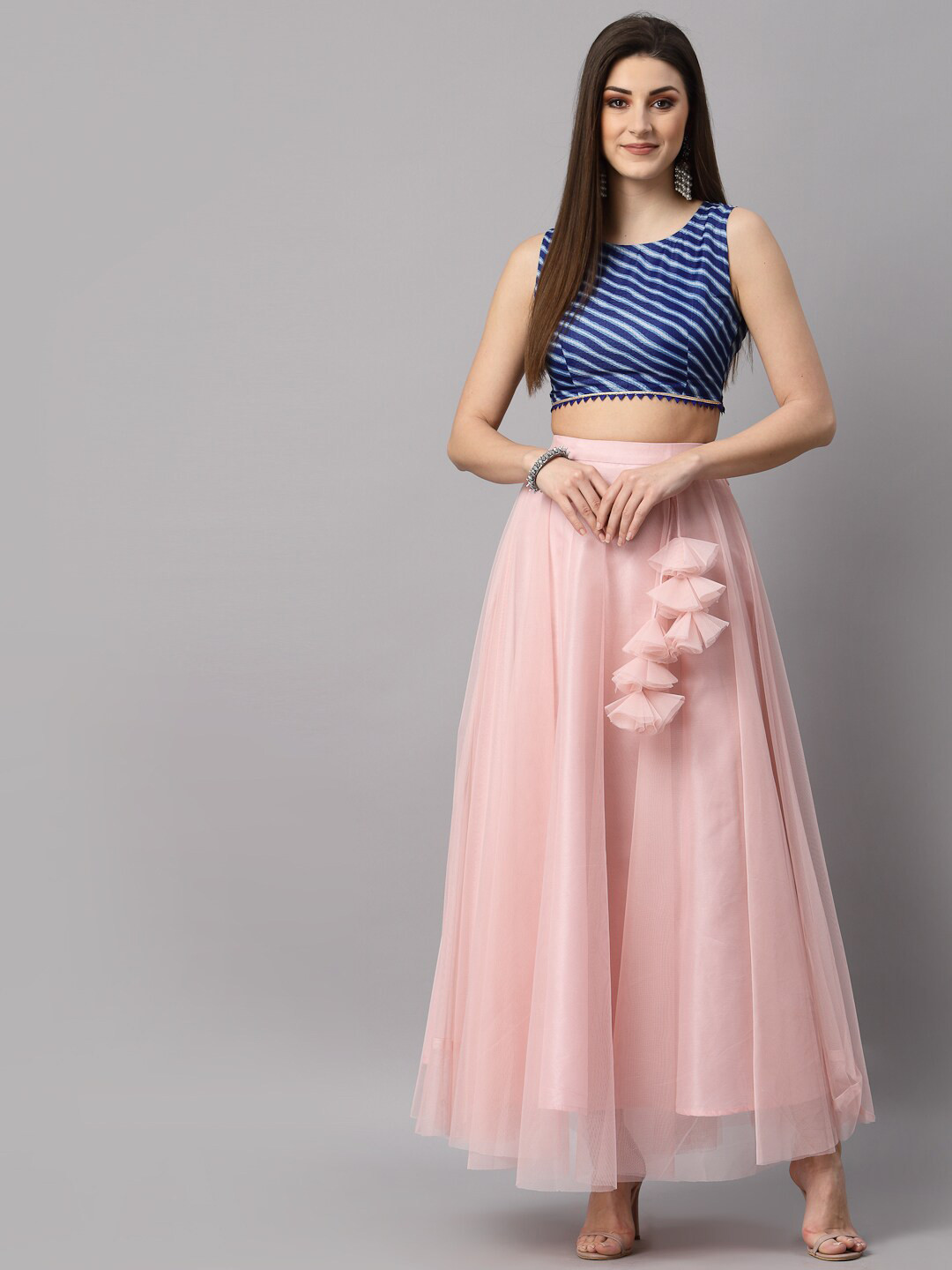 NEUDIS Pink & Blue Printed Ready to Wear Lehenga Set
