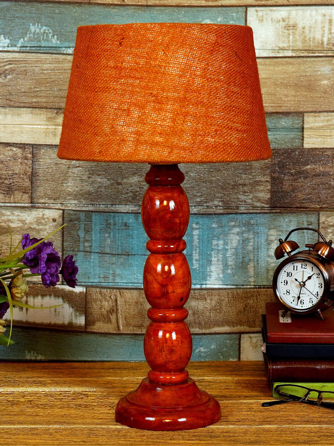 foziq Brown Textured Wood Table Lamps