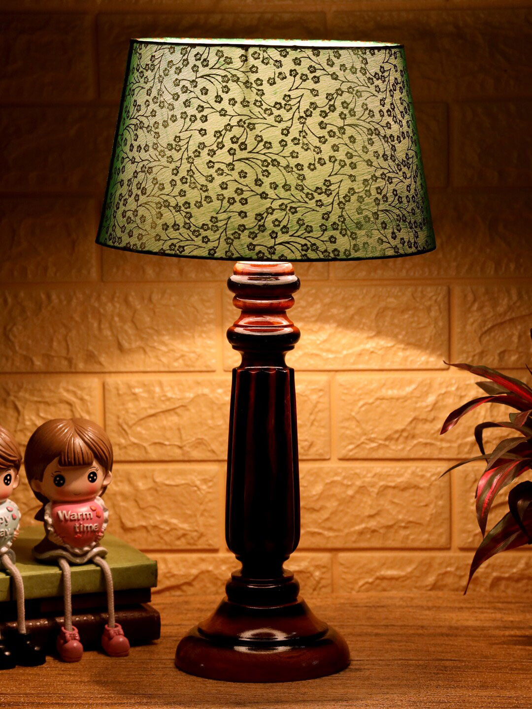 foziq Brown & Green Striped Table Lamp