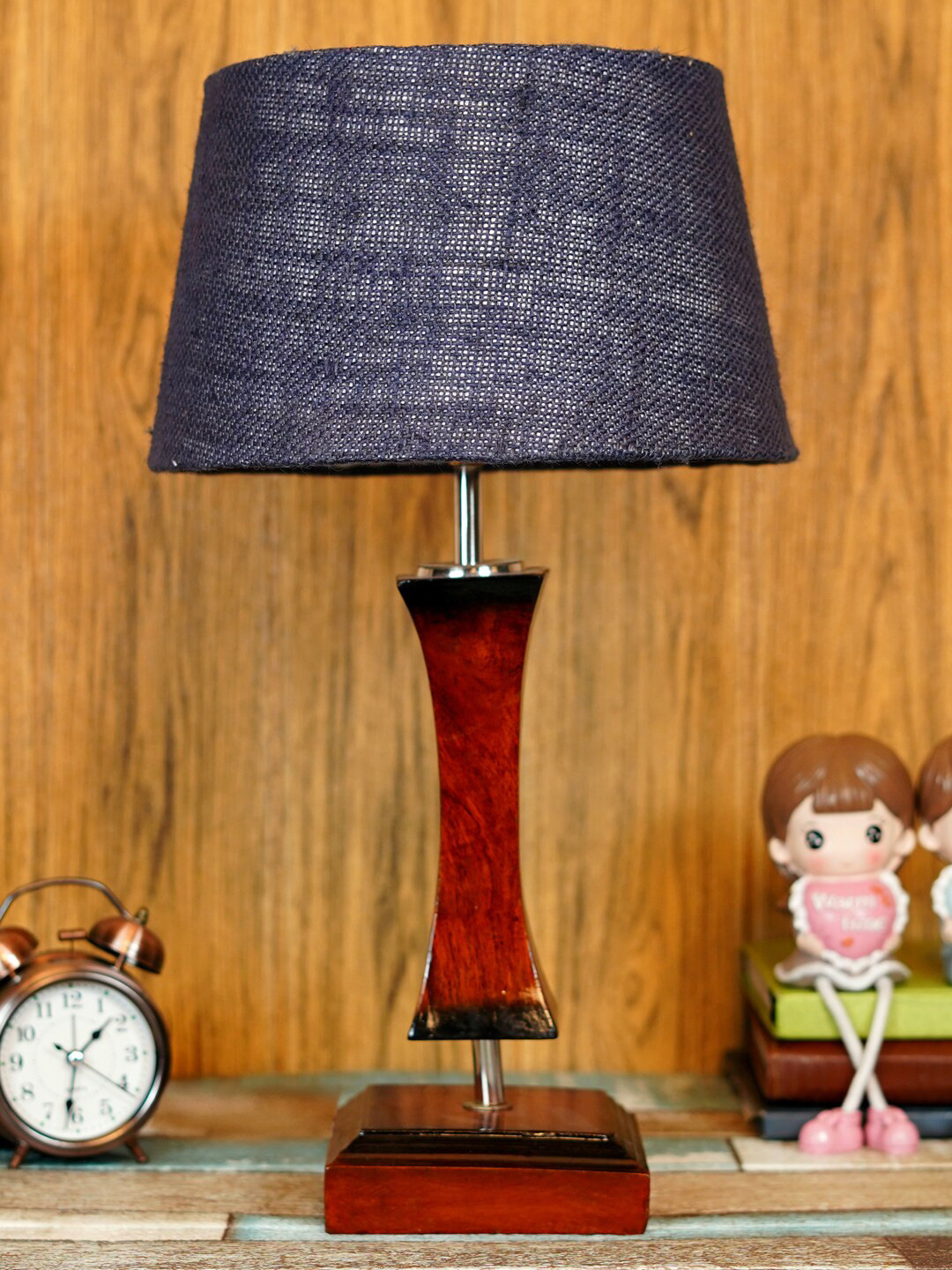 foziq Brown & Violet Textured Frustum Shaped Table Lamp