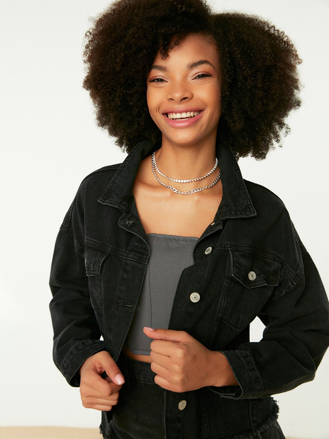 Trendyol Spread Collar Long Sleeves Pure Cotton Washed Denim Jacket