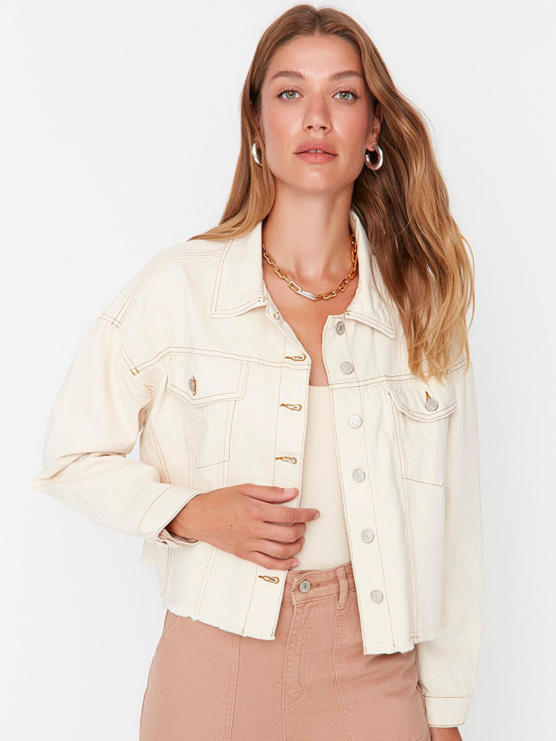 Trendyol Pure Cotton Denim Crop Jacket
