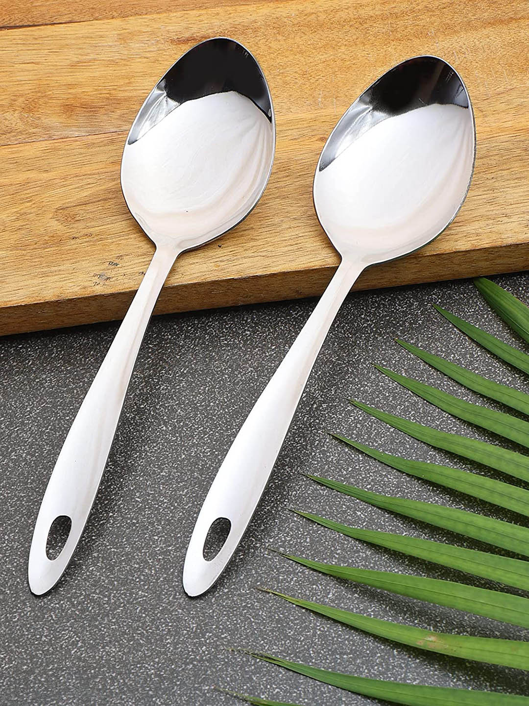 ZEVORA Set Of 2 Silver-Toned Solid Serving Spoon