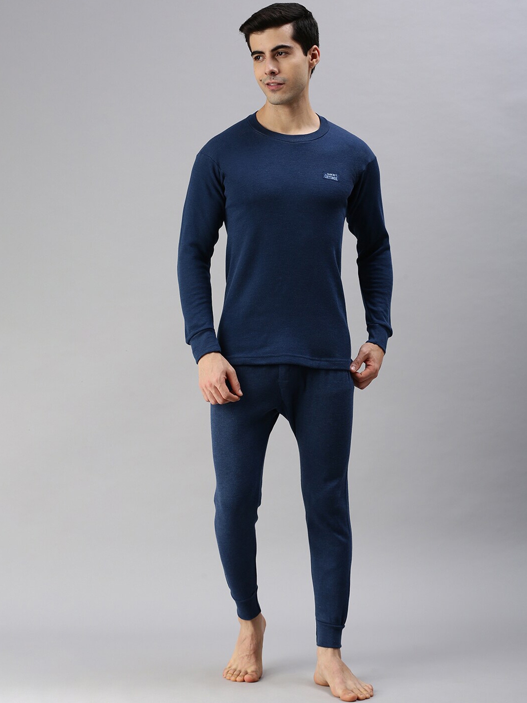 Buy Lux Cottswool Men Blue Solid Cotton Thermal Set - Thermal Set