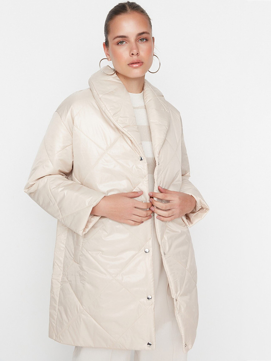 Trendyol Shawl Collar Long Sleeves Longline Bomber Jacket