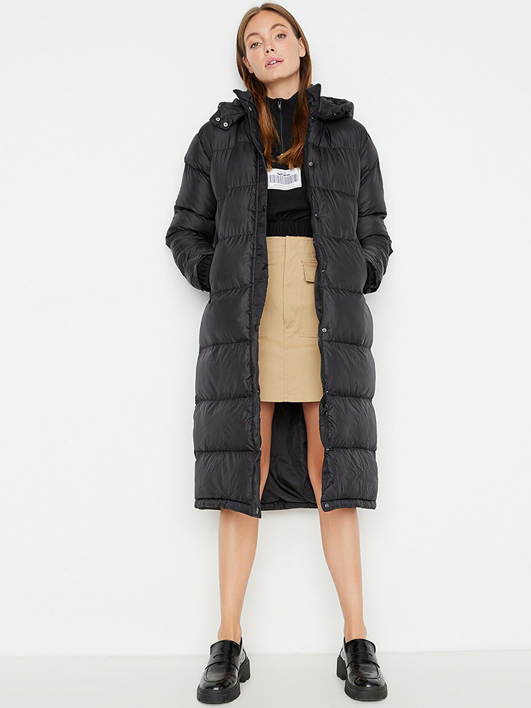 Trendyol Women Black Solid Hooded Duffle Coat