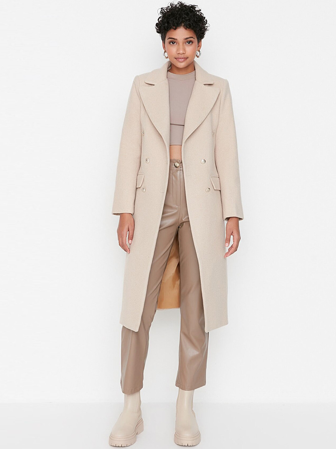 Trendyol Women Beige Solid Trench Coat