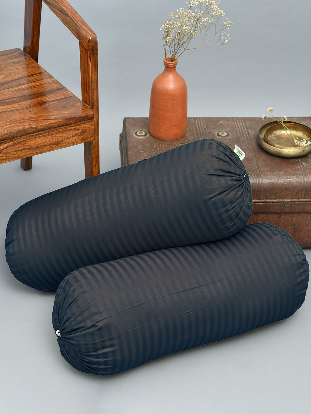 HOMEMONDE Set Of 2 Striped Patterned Cotton Bolster Covers