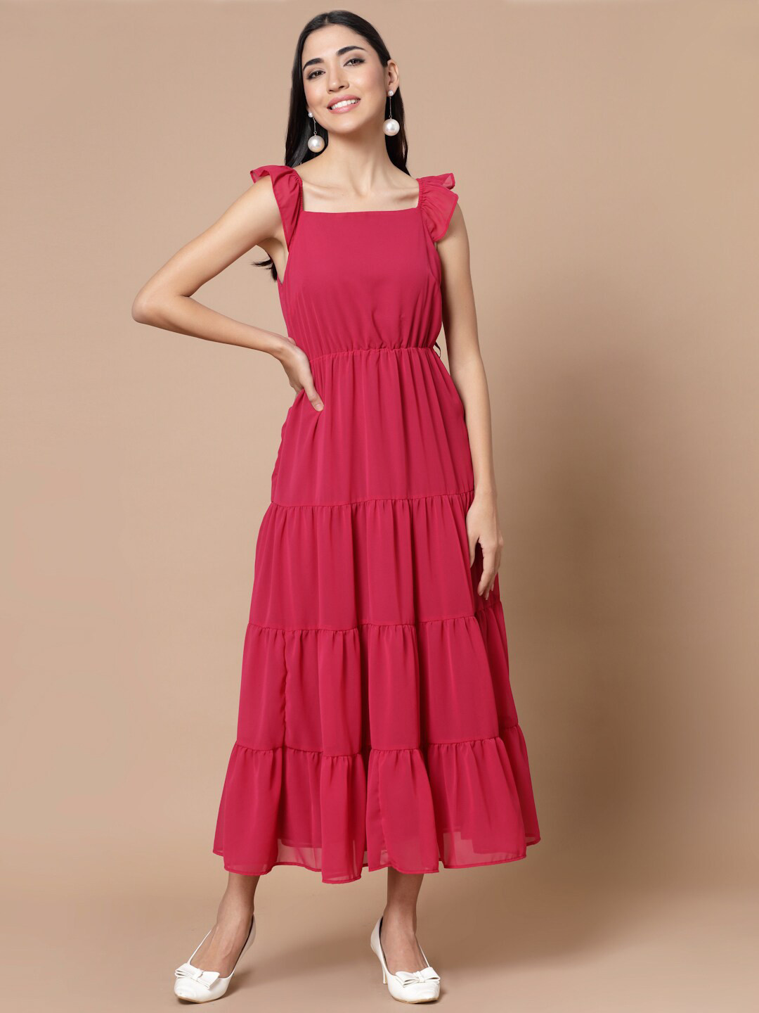 Strong And Brave Women Odour Free Pink Georgette Midi Dress