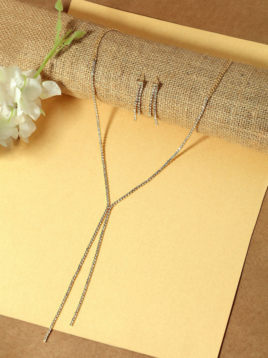 AccessHer Women Gold Plated Sparkling Rhinestones Studded Delicate Chain Necklace Set