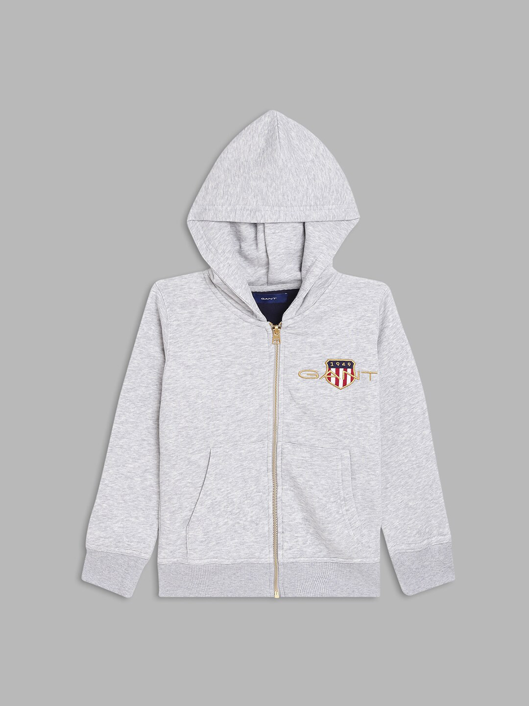 GANT Boys Grey Cotton Hooded Sweatshirt