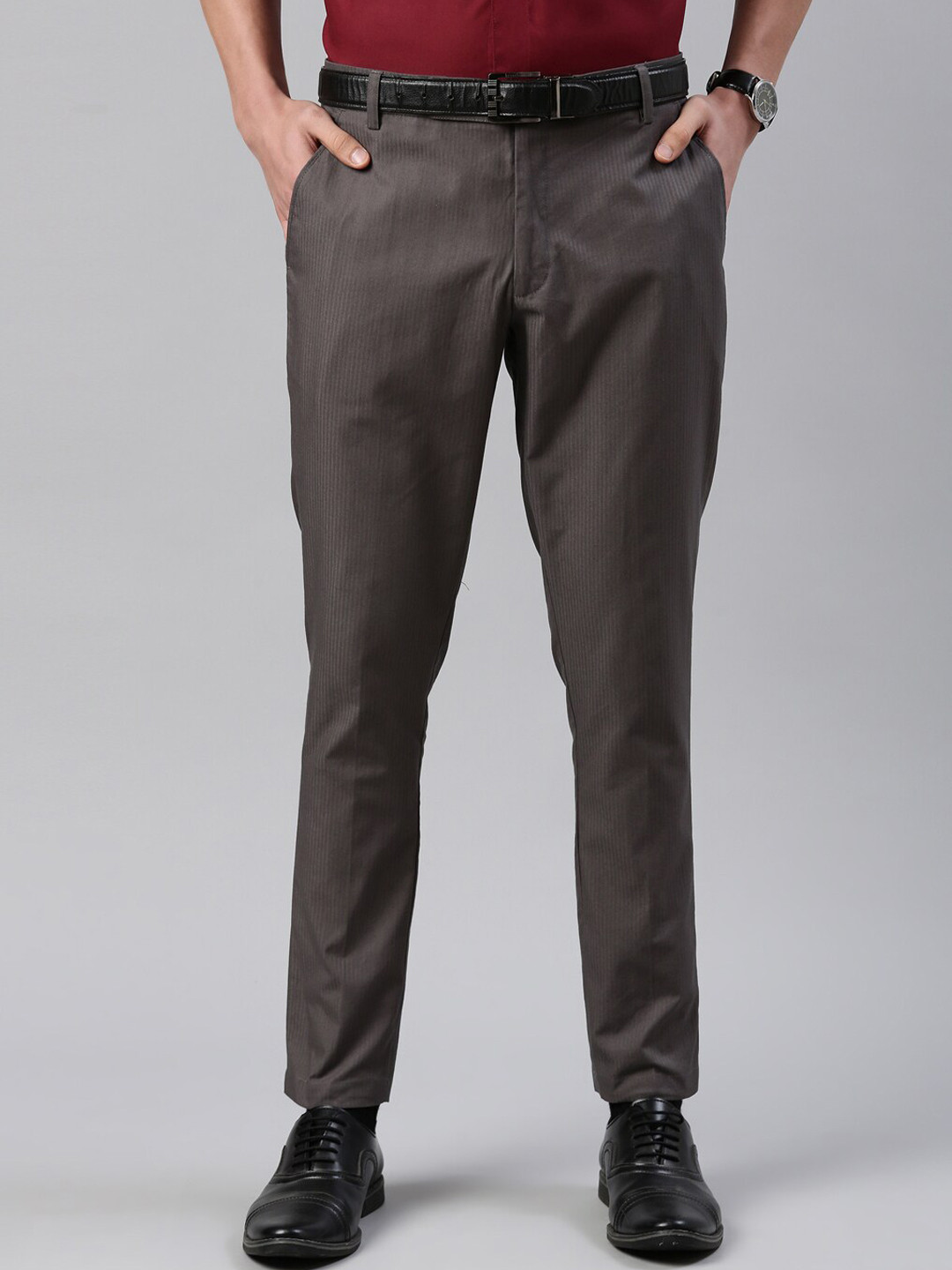 WHITE HEART Men Grey Slim Fit Formal Trousers