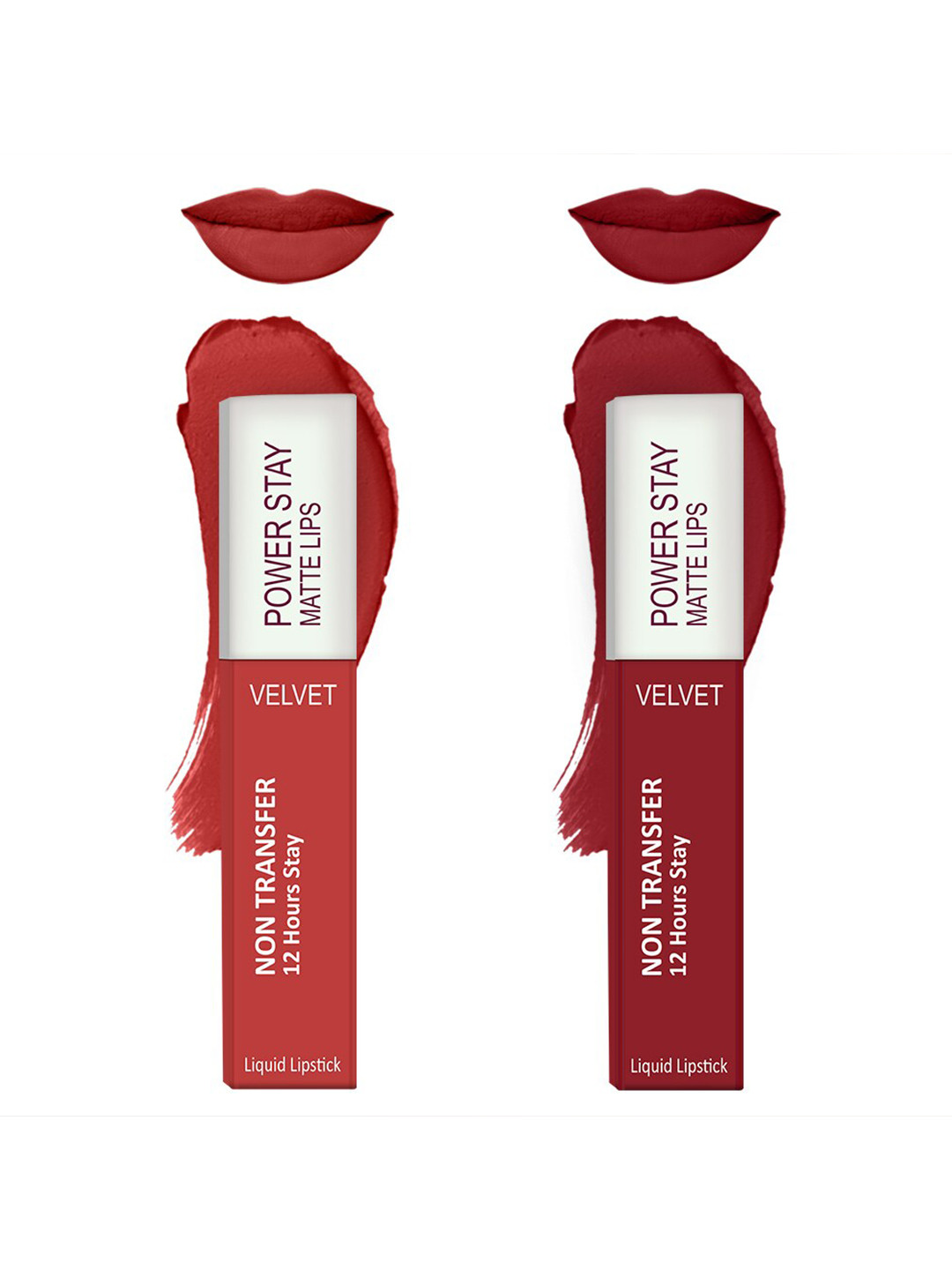 Forsure Set of 2 Power Stay Matte Lips Non-Transfer 12 Hours Stay Velvet Matte Liquid Lipstick - Bright Red 01 - Deep Red 22