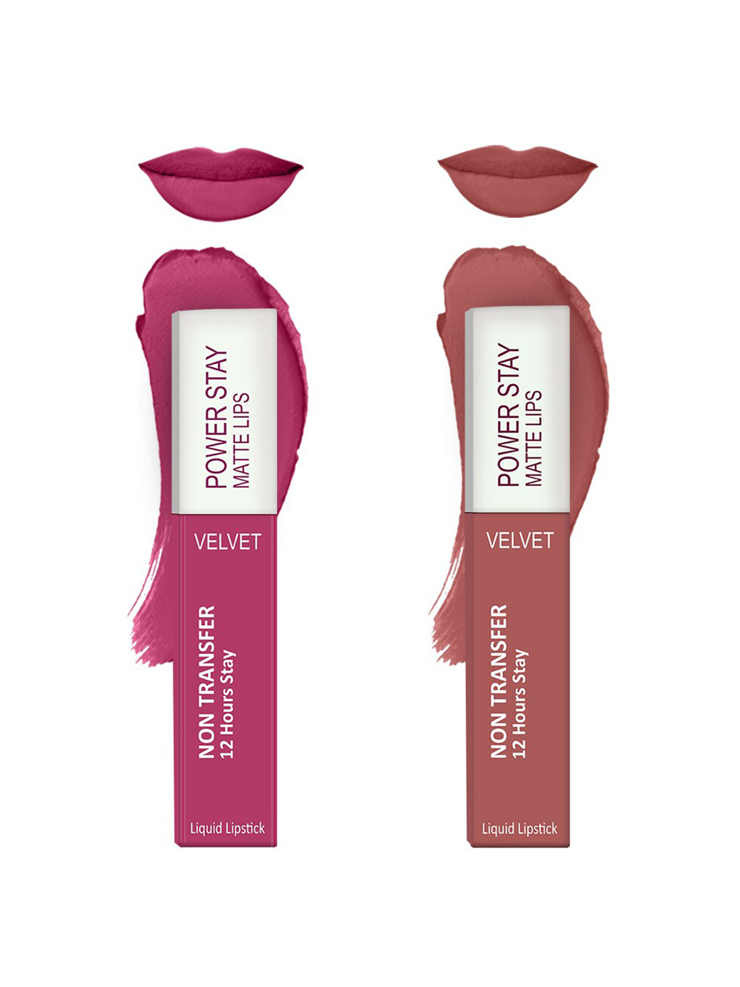 Forsure Set of 2 Power Stay Matte Lips Non-Transfer 12 Hours Stay Velvet Matte Liquid Lipstick - Pink Blush 10 - Peach Nude 21