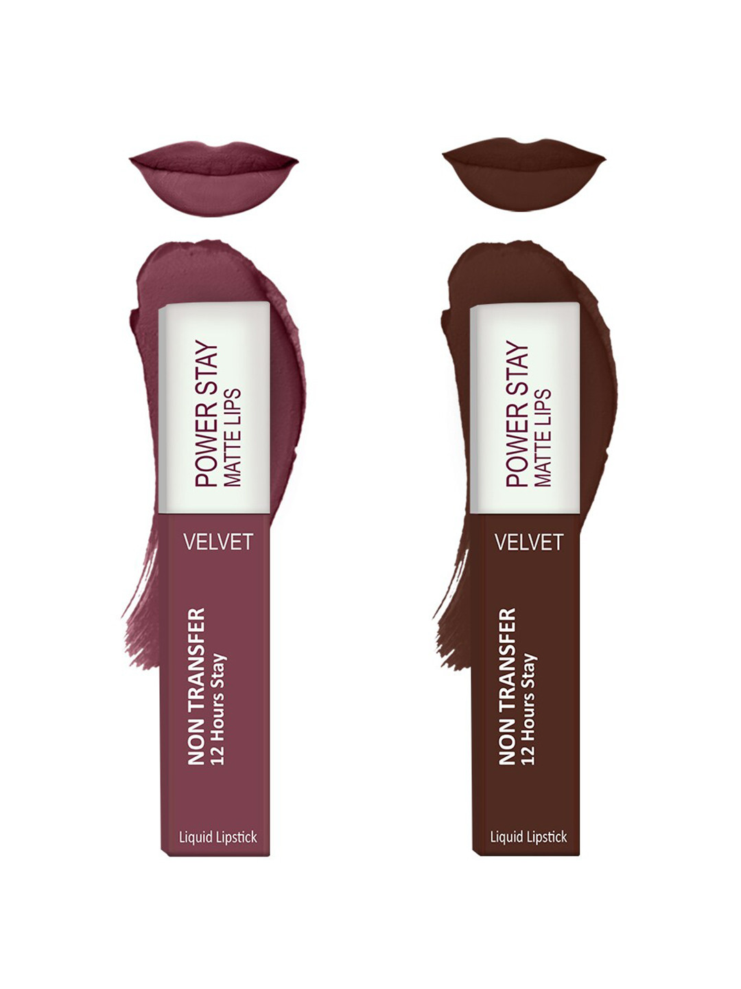 Forsure Set of 2 Power Stay Matte Lips Non-Transfer 12 Hours Stay Velvet Matte Liquid Lipstick - Mauve Matte 23 - Deep Brown 16