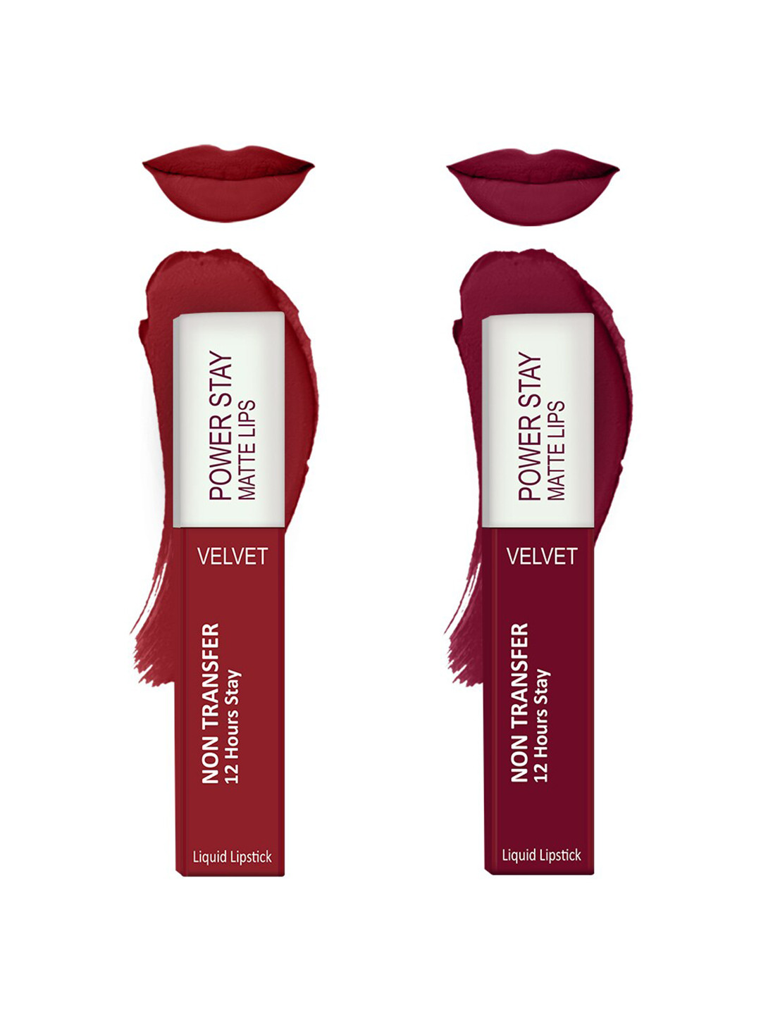 Forsure Set of 2 Power Stay Matte Lips Non-Transfer 12 Hours Stay Velvet Matte Liquid Lipstick - Deep Red 22 - Cherry Maroon 09