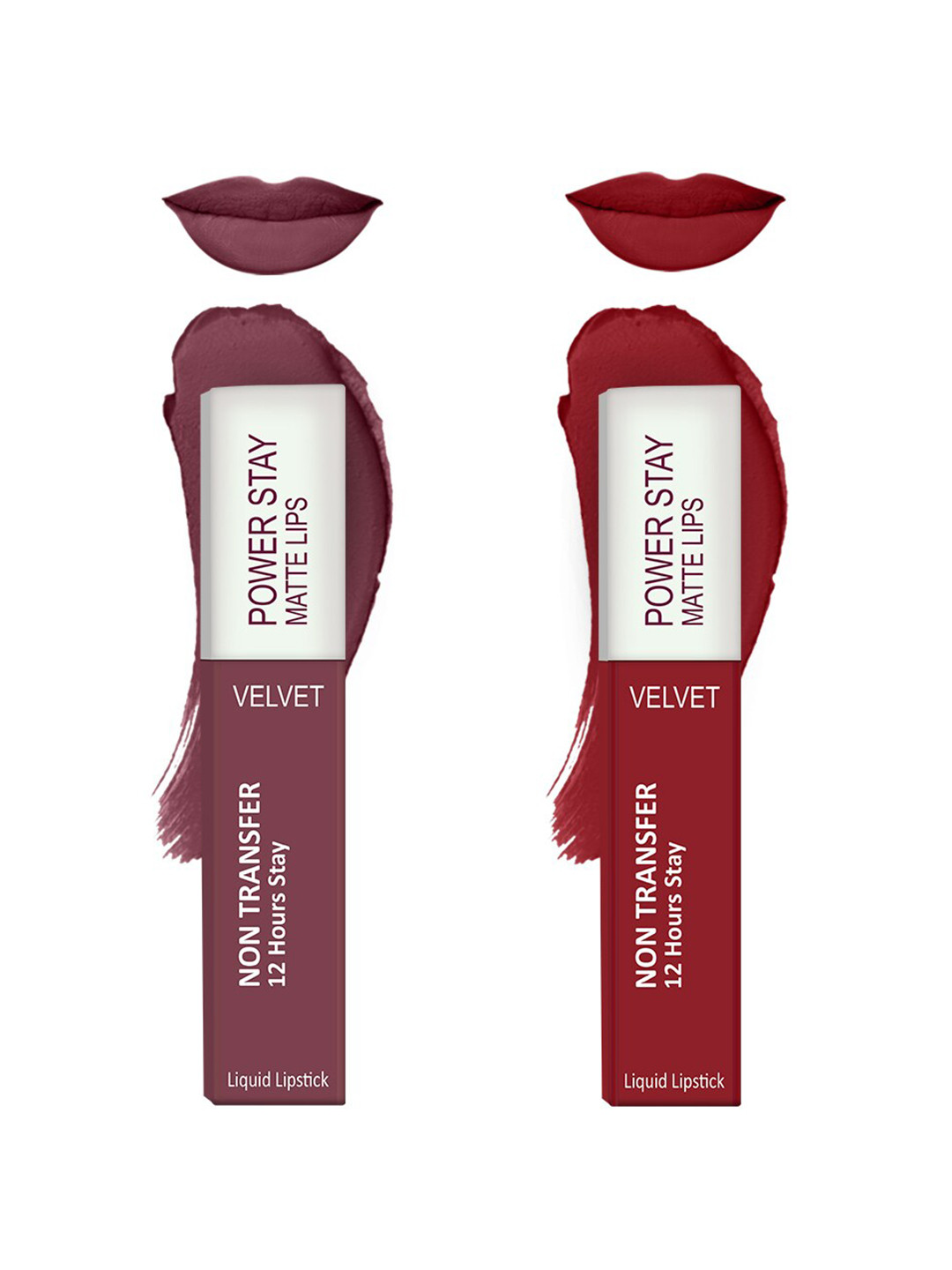 Forsure Set of 2 Power Stay Matte Lips Non-Transfer 12 Hours Stay Velvet Matte Liquid Lipstick - Mauve Matte 23 - Deep Red 22