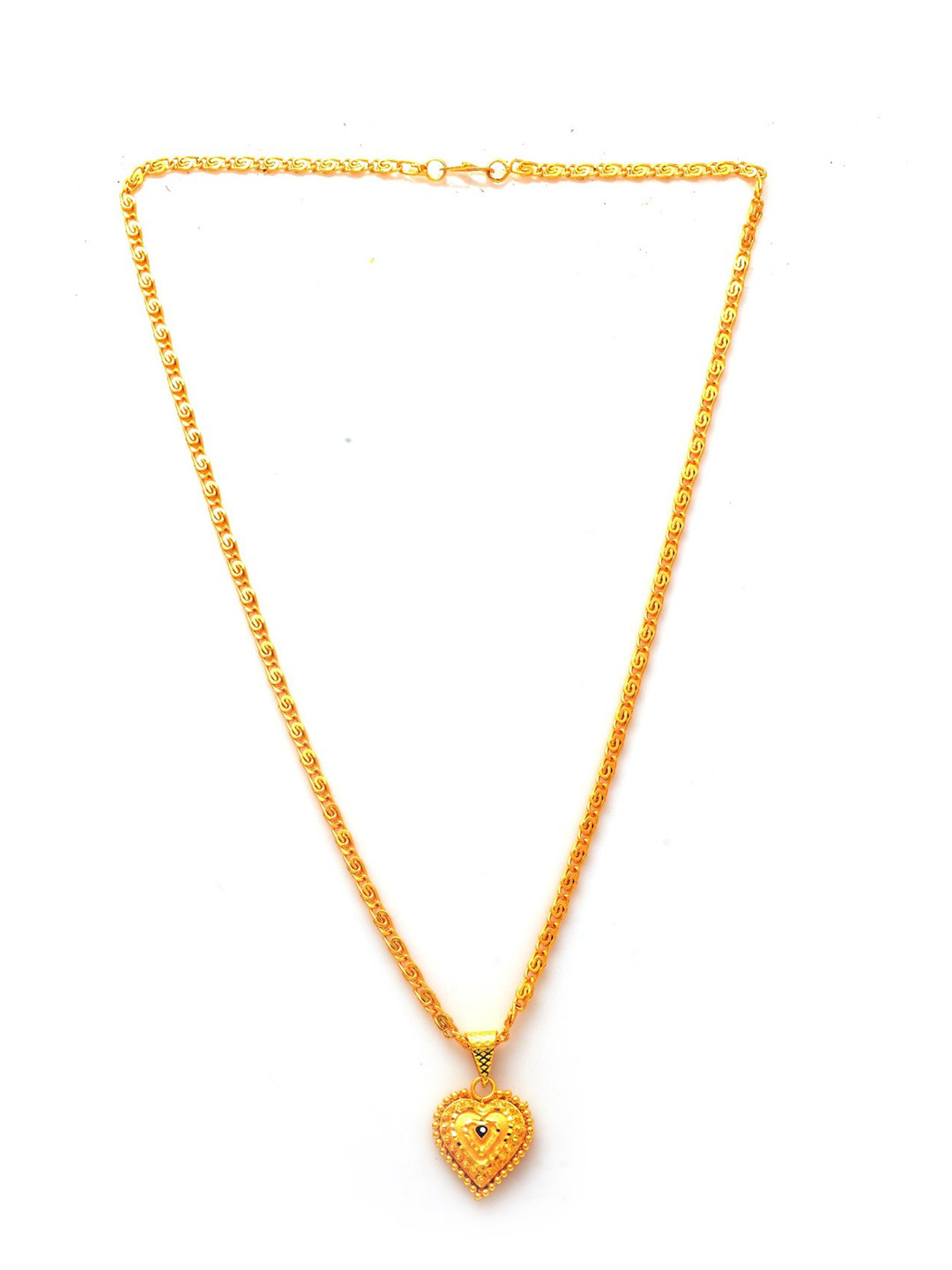 Jewar Mandi Gold-Tonned Gold-Plated Heart Shape Pendant With Chain