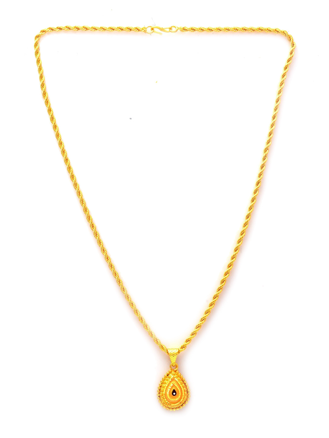 Jewar Mandi Unisex Gold-Tonned Gold-Plated Oval Pendant With Chain