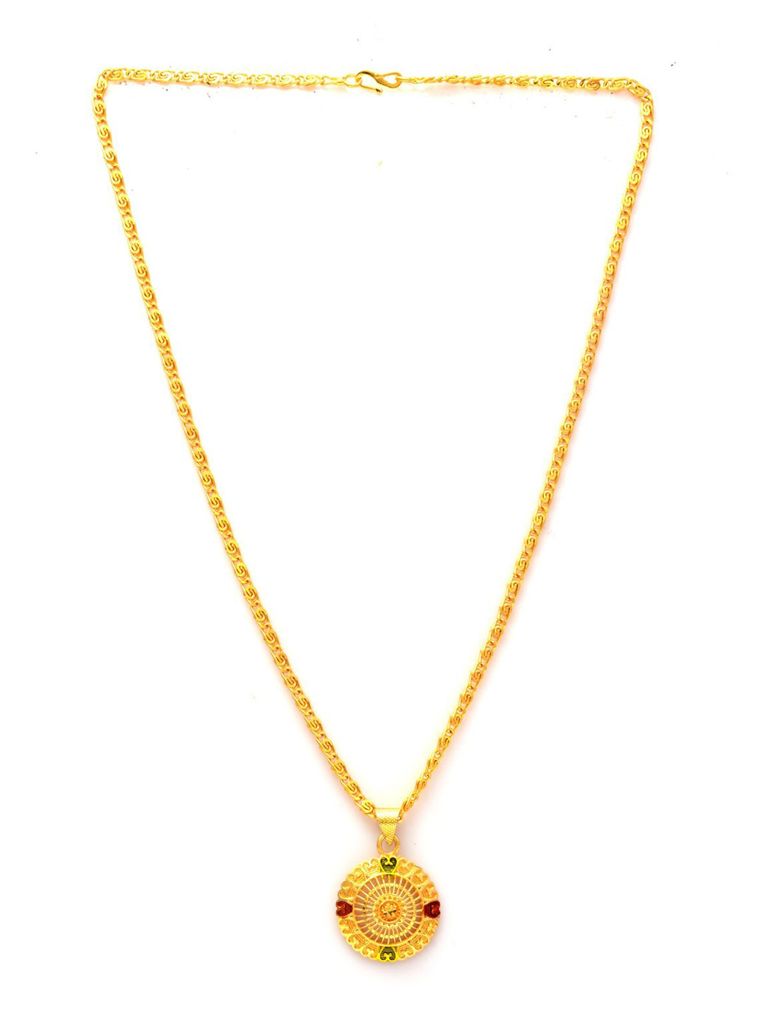Jewar Mandi Unisex Gold-Tonned Gold-Plated Circular Textured Pendant With Chain