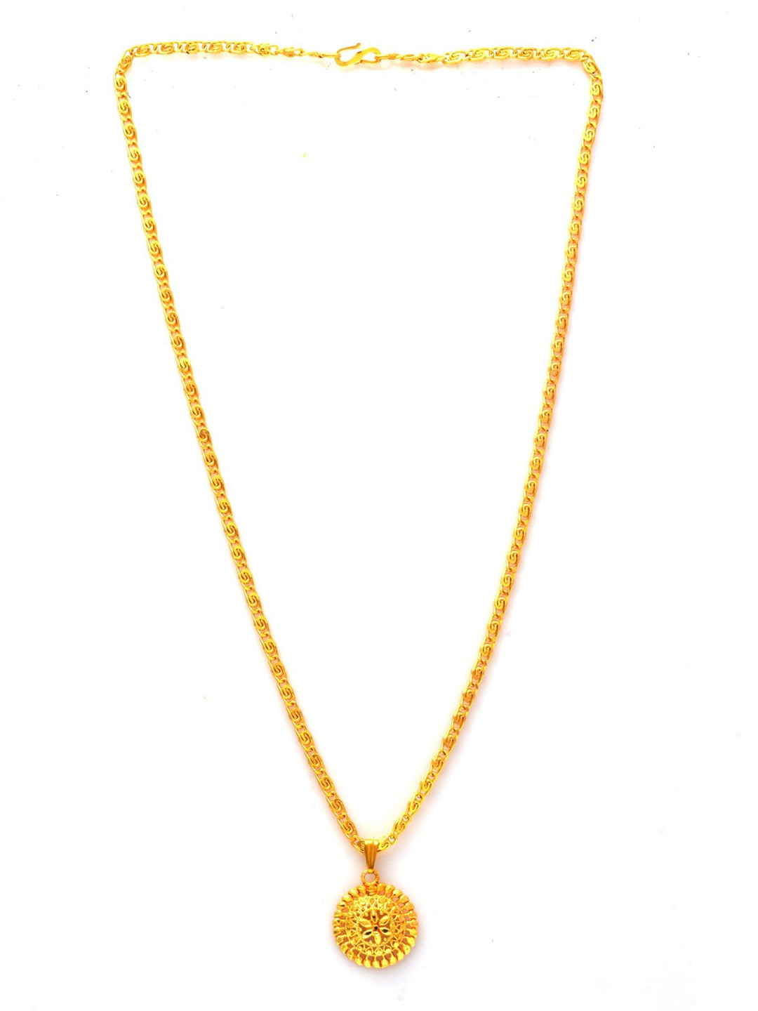 Jewar Mandi Unisex Gold-Tonned Gold-Plated Circular Textured Pendant With Chain