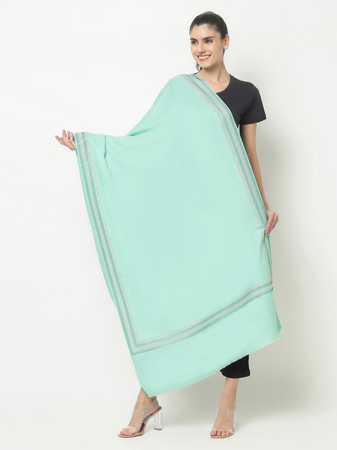 Owncraft Women Teal Green Solid Woolen Stole