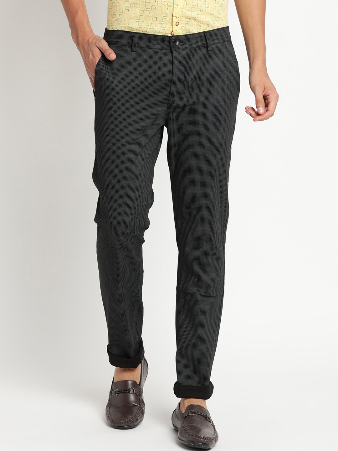 Turtle Men Black Relaxed Tapered Fit Chinos Trousers
