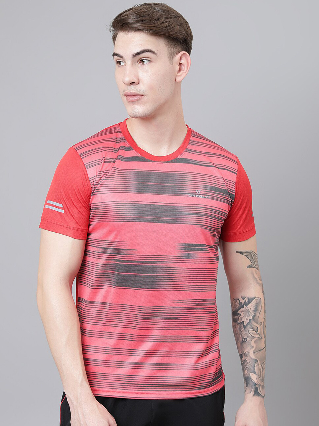 Dpassion Men Red & Grey Printed T-shirt