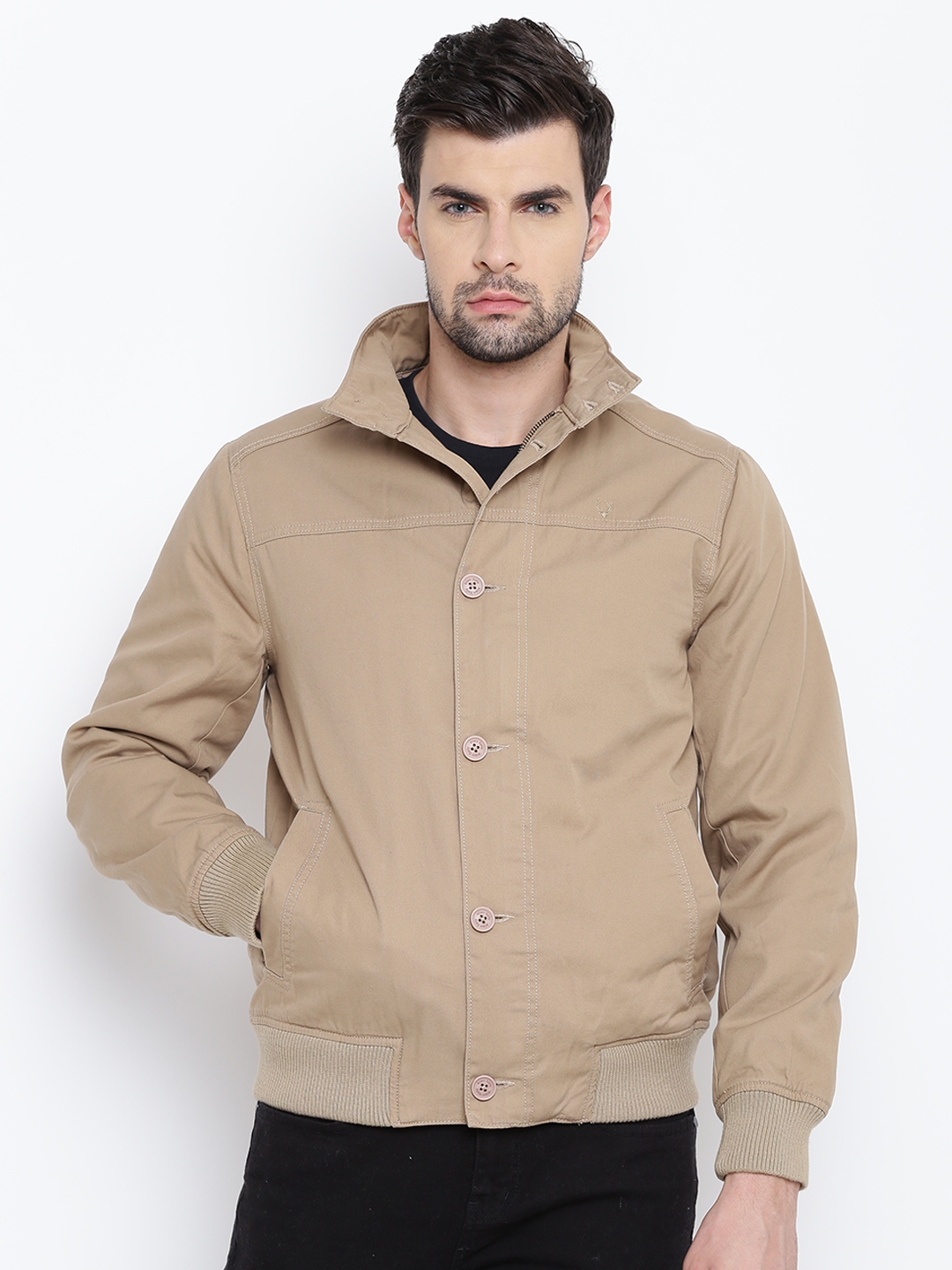 Buy Allen Solly Men Khaki Solid Bomber Jacket Jackets for Men