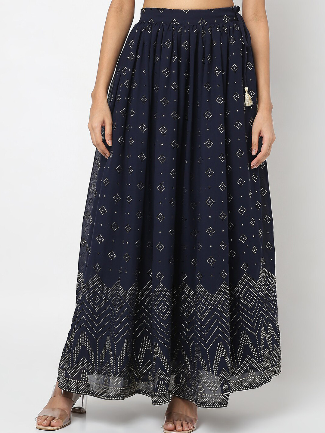 Ethnicity Women Navy Blue Embellished Maxi Skirt