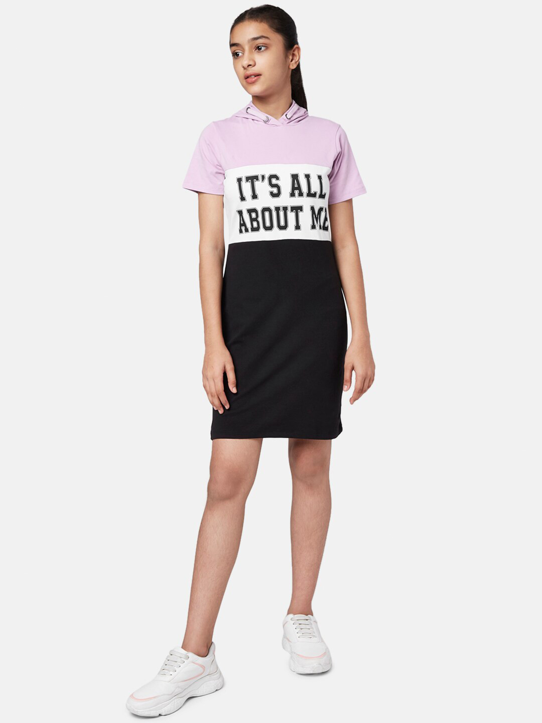 Coolsters by Pantaloons Girls Black & Lavender Colourblocked T-shirt Dress