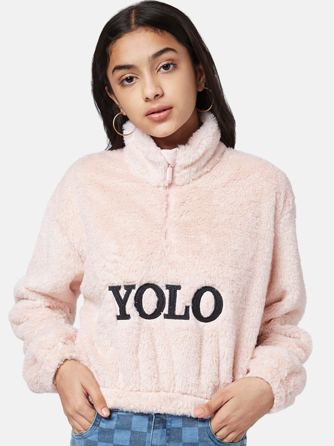 Coolsters by Pantaloons Girls Peach-Coloured & Black Pullover Sweater