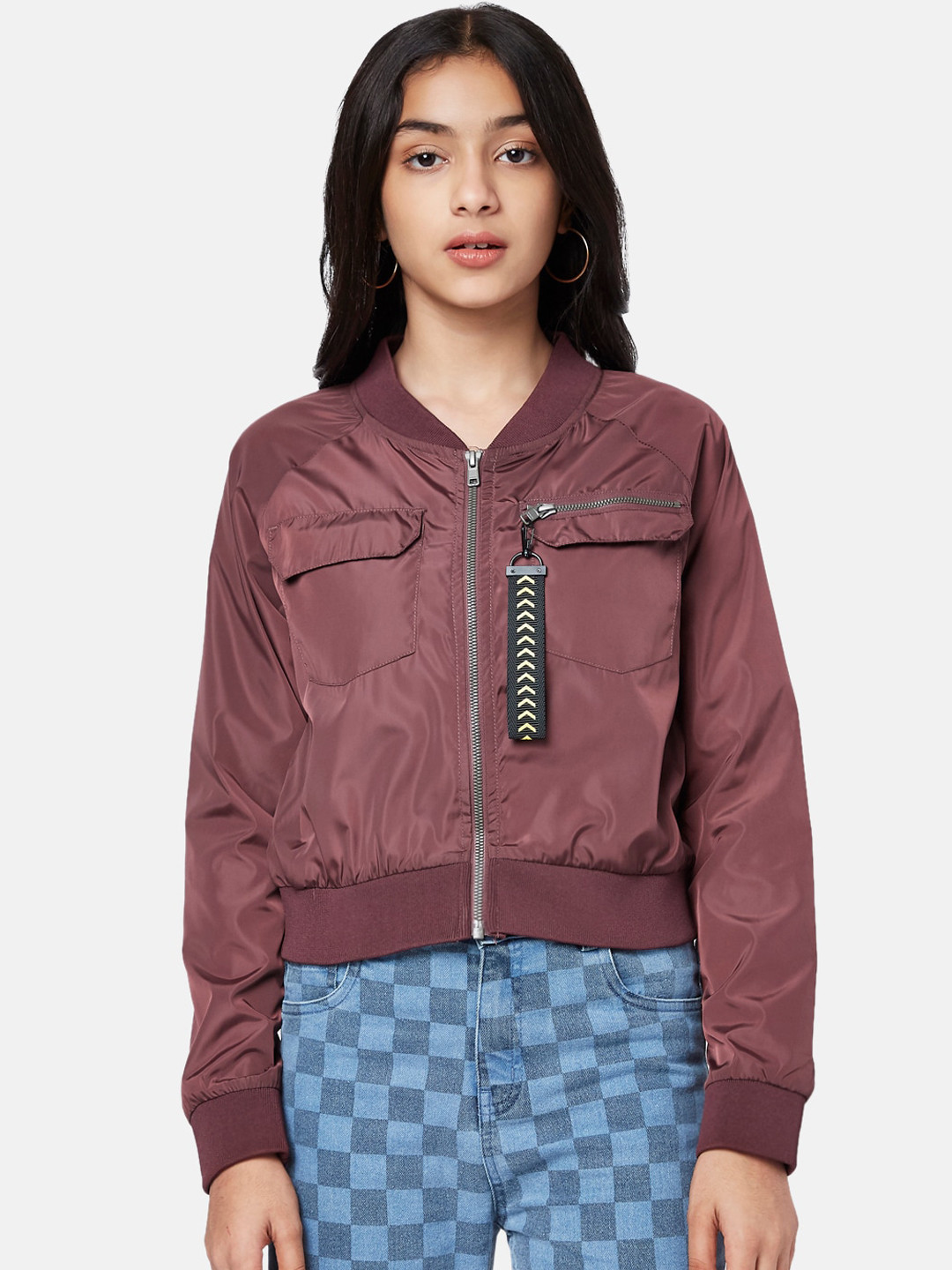 Coolsters by Pantaloons Girls Maroon Crop Bomber Jacket