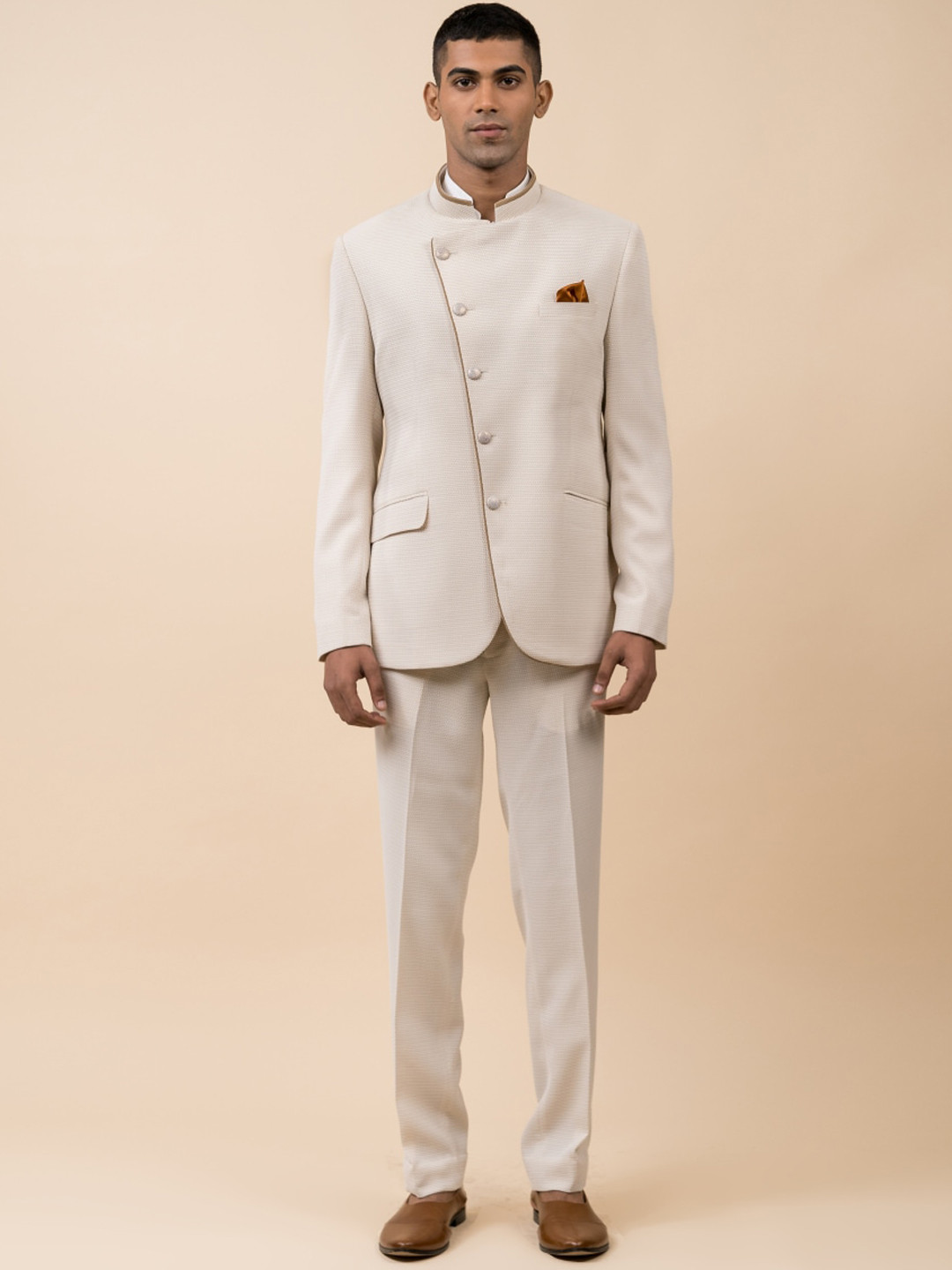 Tasva Men Off White Formal Trousers