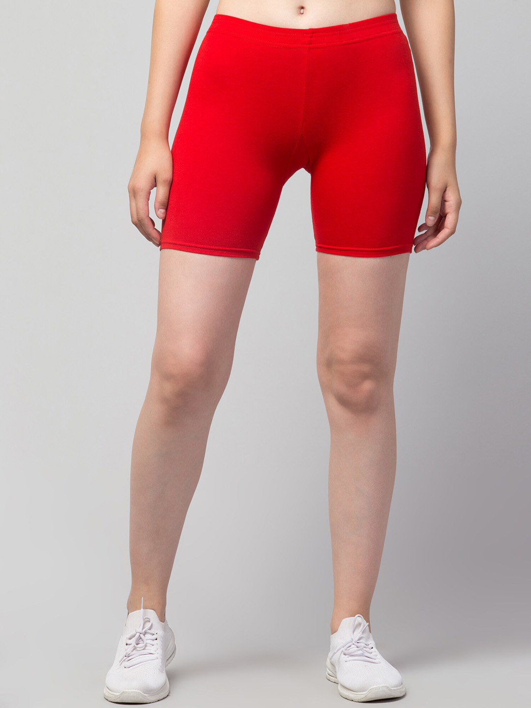 Apraa & Parma Women Red Solid Cotton Skinny Fit Cycling Sports Shorts