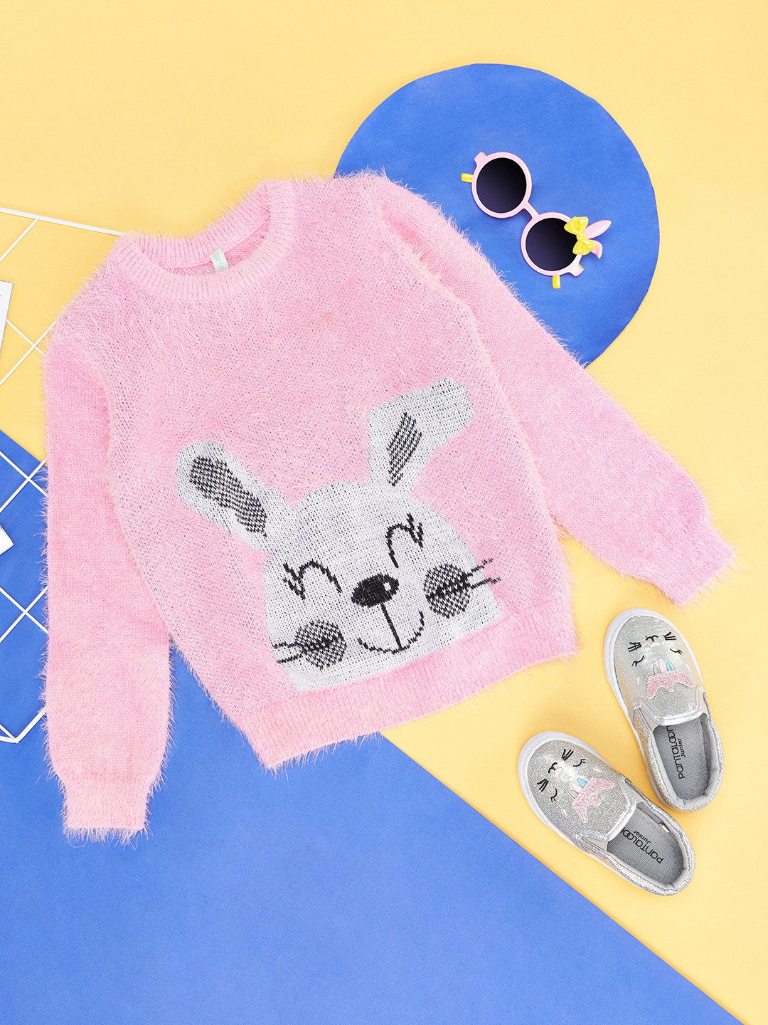 Pantaloons Junior Girls Pink & Off White Pullover