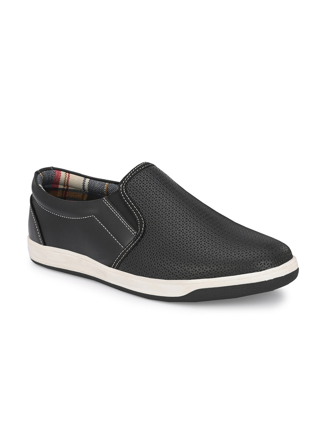 Azzaro Black Men Black Perforations Slip-On Sneakers
