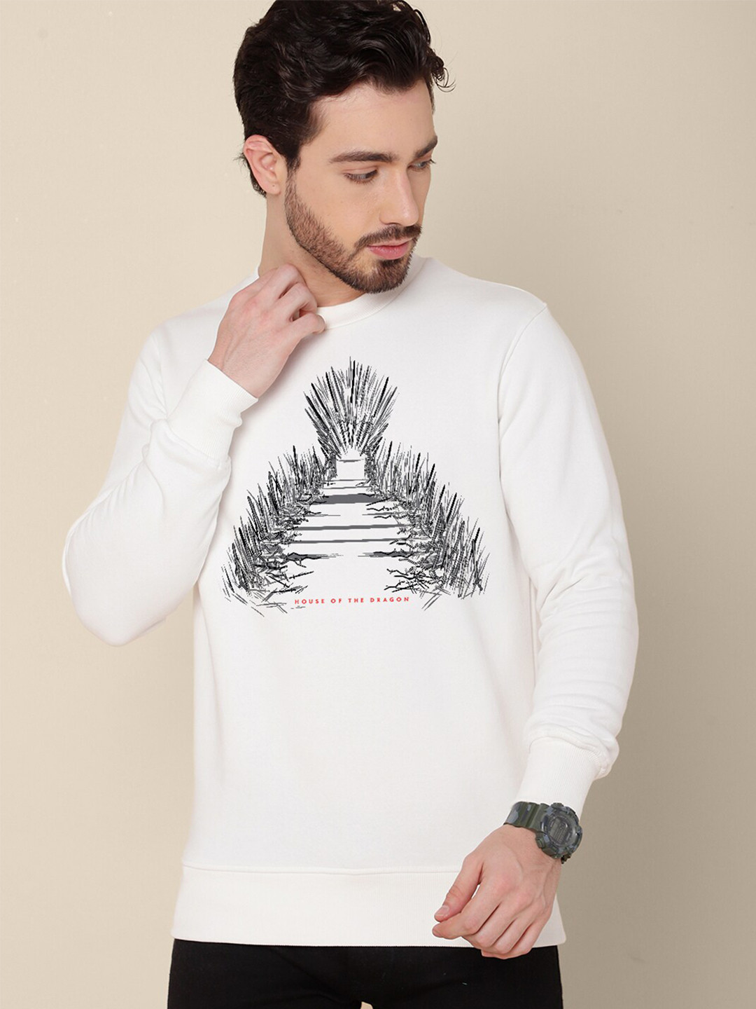 Free Authority Men Off White House of Dragon Printed Pure Cotton Sweatshirt