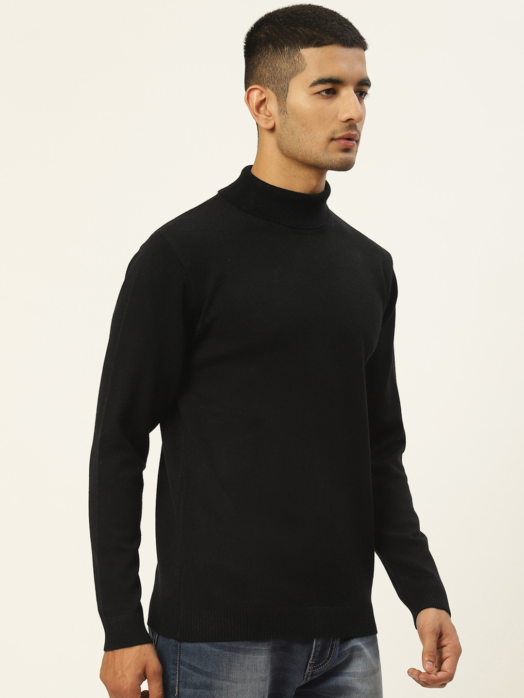 RVK Men Black Turtle Neck Solid Pullover