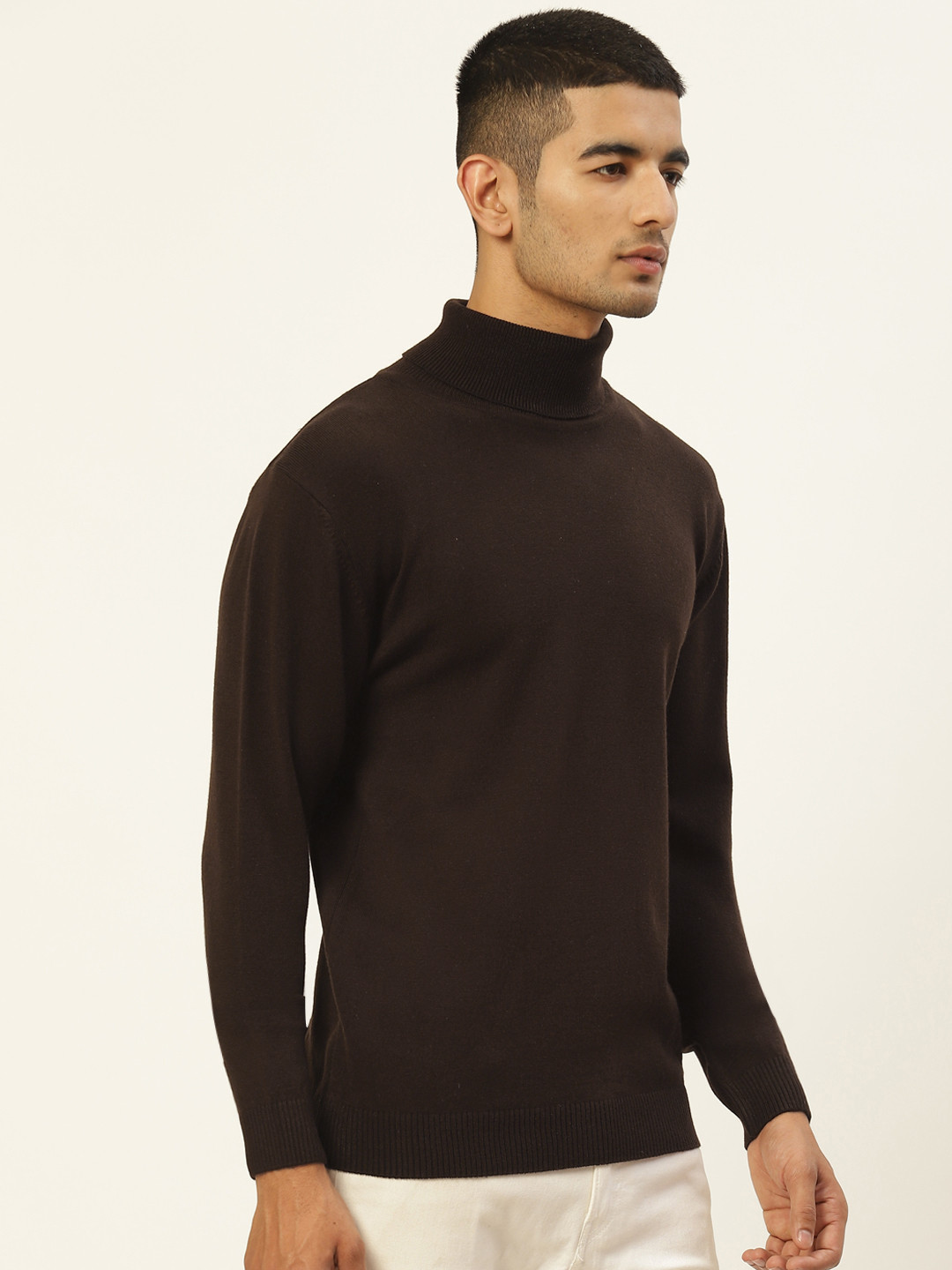 RVK Men Coffee Brown Turtle Neck Solid Pullover